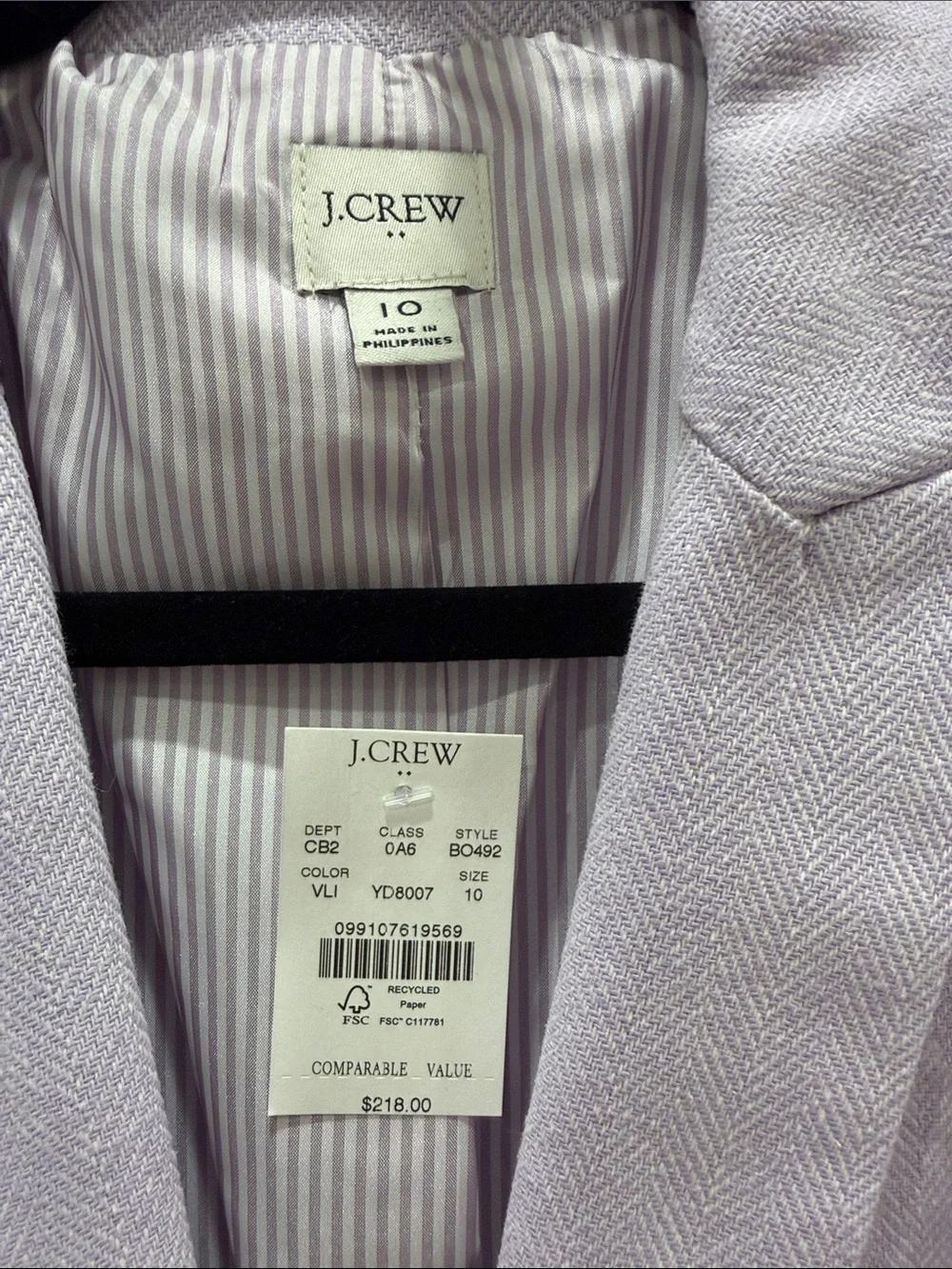 J.Crew Lavender Herringbone Single-Button Blazer